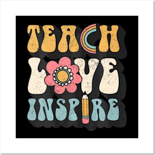 Back To School Teach Love Inspire Retro Teachers Women Posters and Art